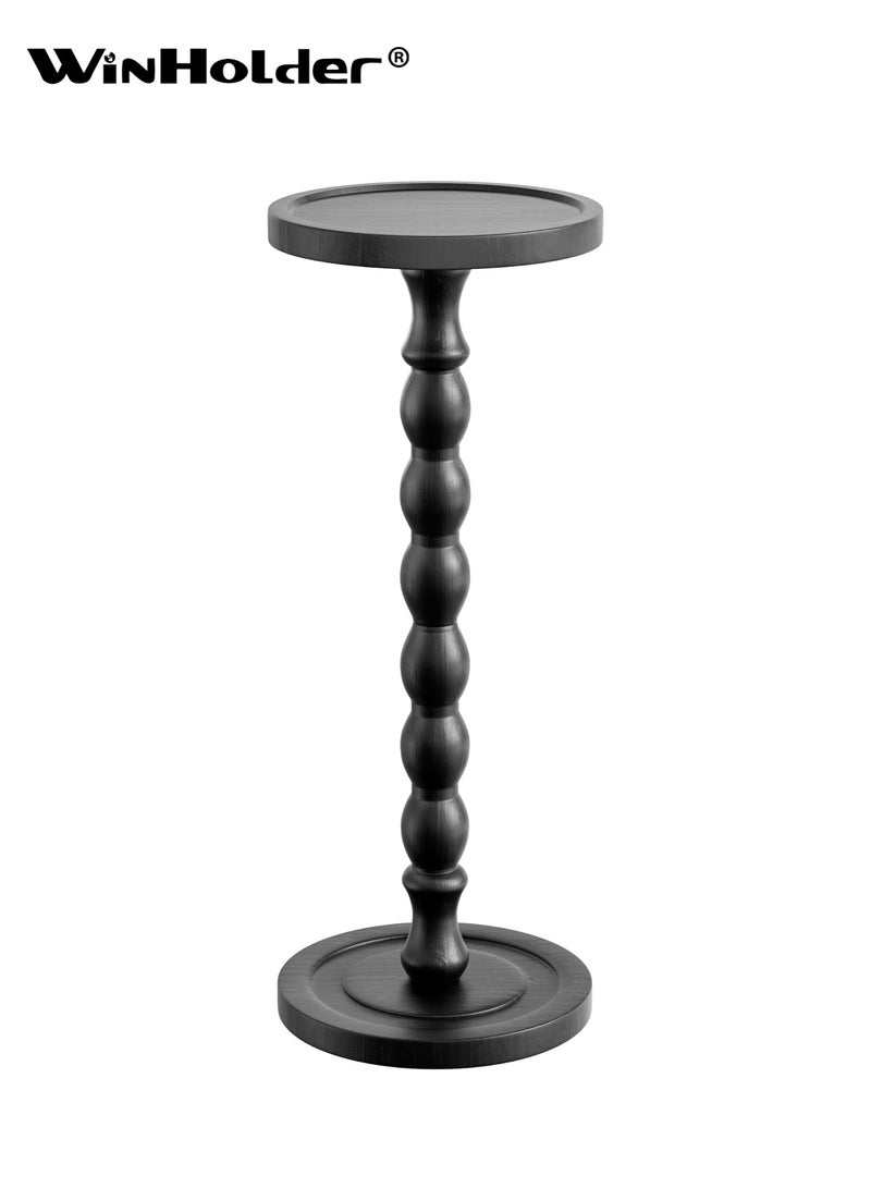 WinHolder Solid Wood Side Table, Rubber Wood‌ Small Round Side Table for Small Spaces, Martini Tables, Pedestal End Tables for Living Room, Bedroom, Corners, and Office(Black, 1 PCS) - Image 1
