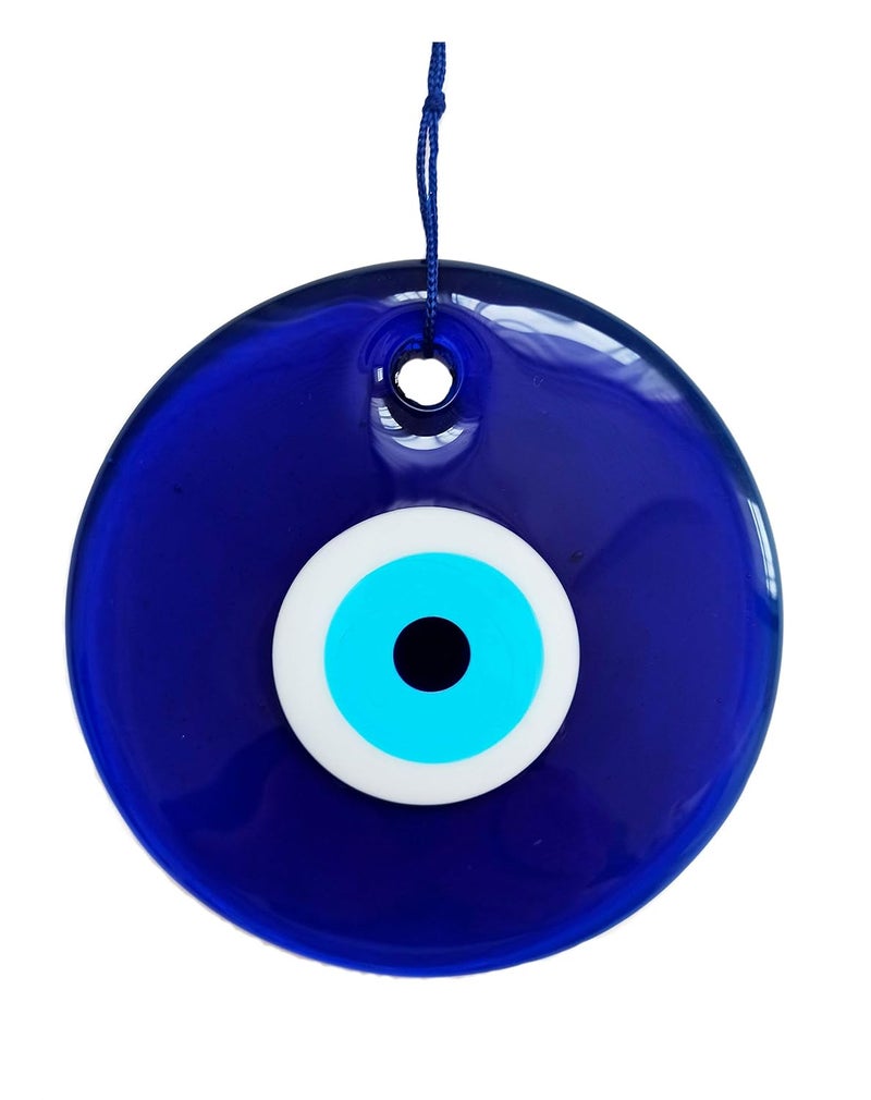 Erbulus Handmade Blue 14 cm Glass Turkish Evil Eye Hanging for Home Entrance Nazar Battu Protection Amulet for Good Luck Prosperity Main Door Wall Decor - Image 1