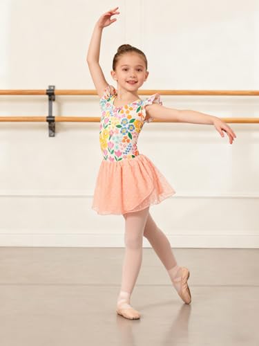 Funnycokid Ballet Leotard for Girls Dance Leotards with Skirt Toddler 5T Ruffle Sleeve Ballerina Outfit Size 5 - Image 4