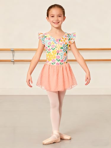 Funnycokid Ballet Leotard for Girls Dance Leotards with Skirt Toddler 5T Ruffle Sleeve Ballerina Outfit Size 5 - Image 2