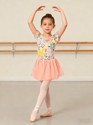 Funnycokid Ballet Leotard for Girls Dance Leotards with Skirt Toddler 5T Ruffle Sleeve Ballerina Outfit Size 5 - Image 3