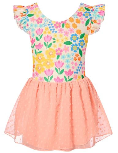 Funnycokid Ballet Leotard for Girls Dance Leotards with Skirt Toddler 5T Ruffle Sleeve Ballerina Outfit Size 5 - Image 1