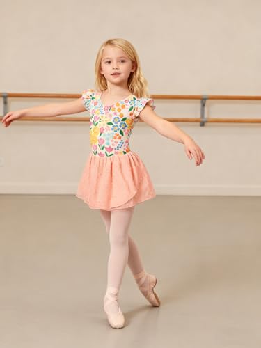 Funnycokid Ballet Leotard for Girls Dance Leotards with Skirt Toddler 5T Ruffle Sleeve Ballerina Outfit Size 5 - Image 5