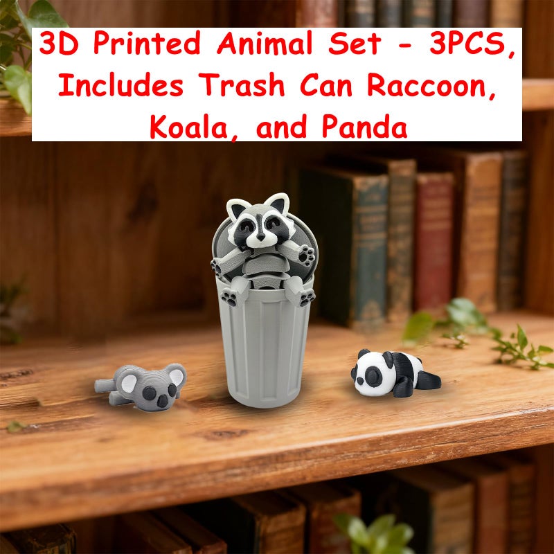 MAVLENT 3D Printed Raccoon Animals - 3PCS Panda Koala Home Office Decor, Birthday Party Halloween - Image 3