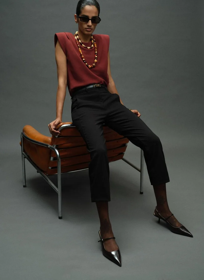 MANGO Ruched blouse with shoulder pads