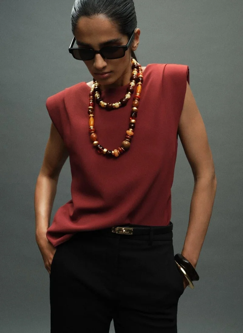 MANGO Ruched blouse with shoulder pads