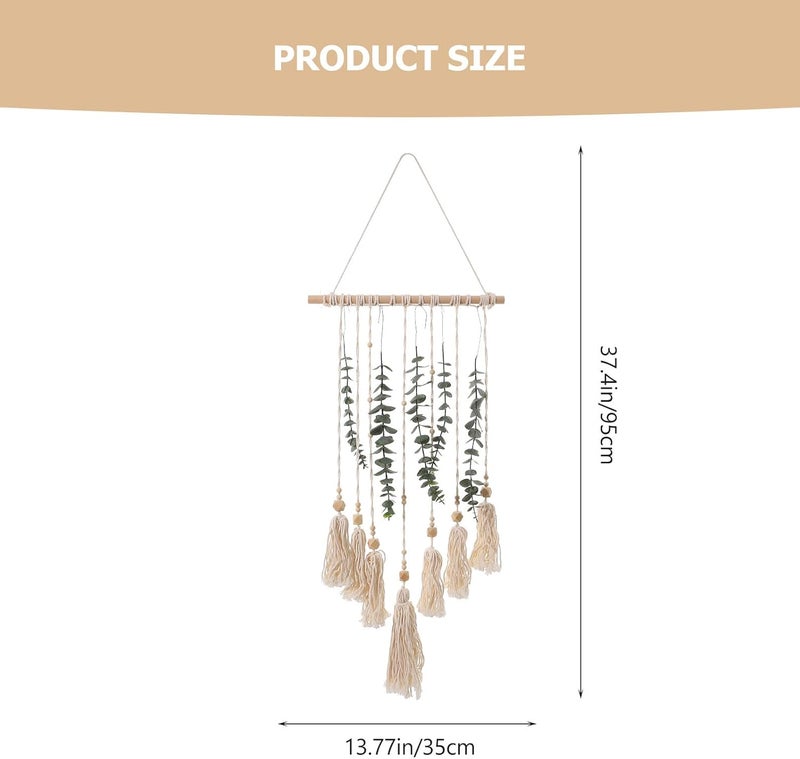 Gadpiparty Macrame Woven Wall Hanging with Artificial Leaf Rustic Cotton Thread Plant Decor for Living Boho Style DIY Cotton Thread and Wood Bead Wall Art Housewarming - Image 2