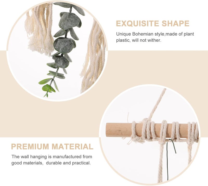 Gadpiparty Macrame Woven Wall Hanging with Artificial Leaf Rustic Cotton Thread Plant Decor for Living Boho Style DIY Cotton Thread and Wood Bead Wall Art Housewarming - Image 1