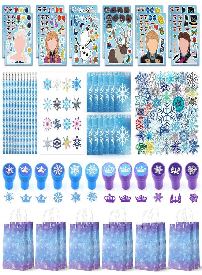 Coosilion 111 Pcs Frozen Party Favors, Frozen Birthday Party Decorations with Goodie Bags Stuffers Stichers Notepads Pencils Stampers for Girls, Back to School Classroom Rewards Gifts for Kids - Image 1