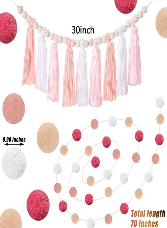 BetterJonny 3PCS/Set Boho Tassel Garland,BetterJonny Boho Tassel Garland Wall Hanging Decor Pastel Banner with Wood Beads and 2Pcs Pom Pom Felt Ball for Home and Outdoor Decor - Image 2