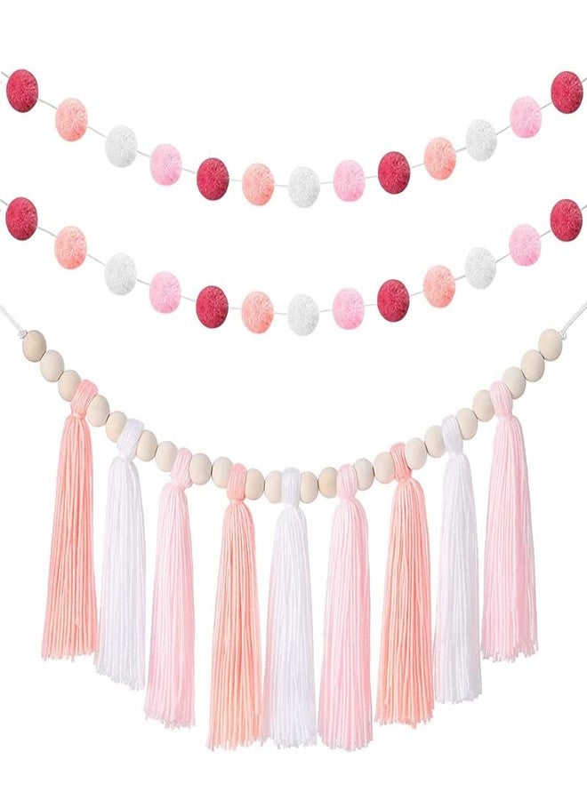 BetterJonny 3PCS/Set Boho Tassel Garland,BetterJonny Boho Tassel Garland Wall Hanging Decor Pastel Banner with Wood Beads and 2Pcs Pom Pom Felt Ball for Home and Outdoor Decor - Image 1