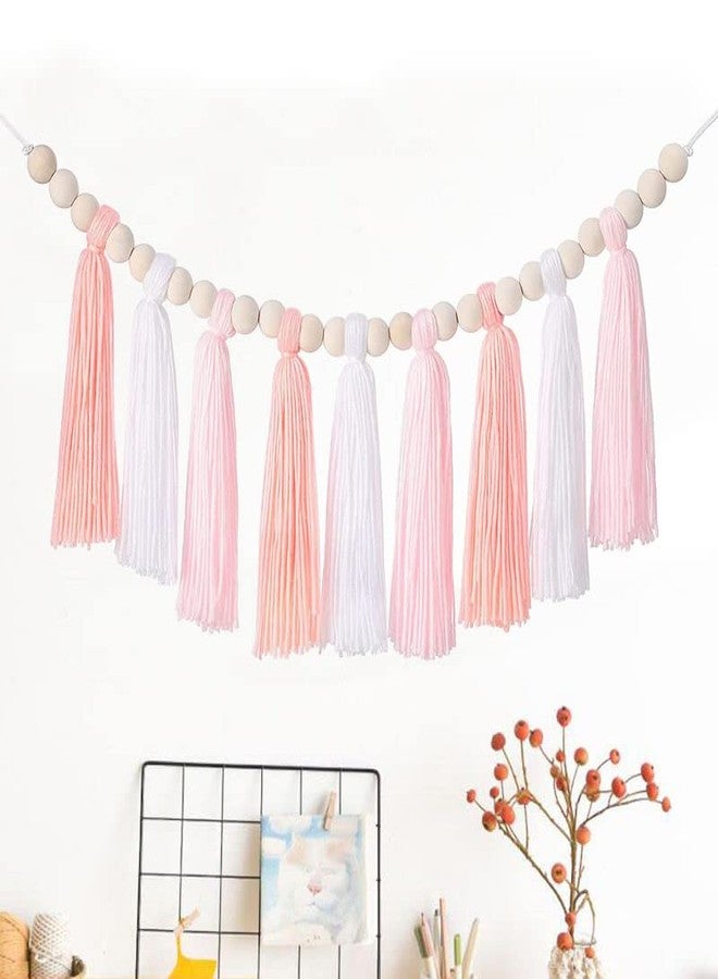 BetterJonny 3PCS/Set Boho Tassel Garland,BetterJonny Boho Tassel Garland Wall Hanging Decor Pastel Banner with Wood Beads and 2Pcs Pom Pom Felt Ball for Home and Outdoor Decor - Image 5
