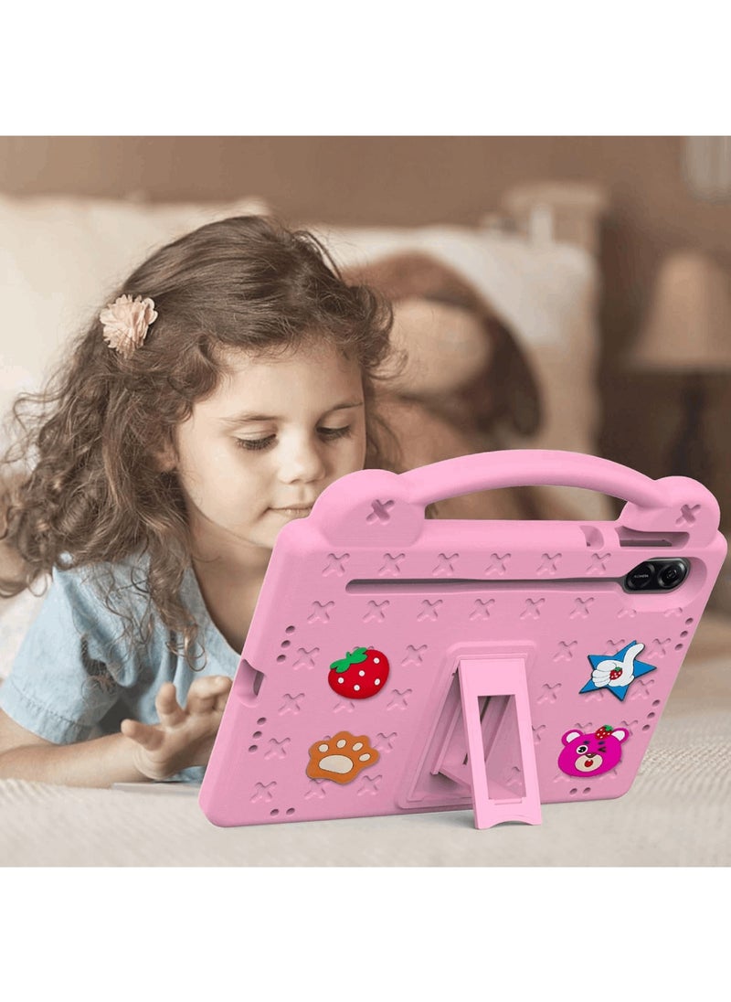 Kid Case Compatible with Honor Pad X9 11.5 Inch, DIY Accessories for Kids, Shockproof Case with Pencil Holder, Shoulder Strap and Handle Stand (Pink)