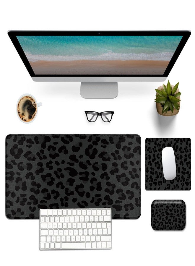 SDDFRHGH Mouse Pad Desk Mat Ergonomic Wrist Support Pad Set,Mouse Wrist Rest Keyboard Pad with Stitched Edges and Non Slip Base-Black Leopard Panther Cheetah Print - Image 1