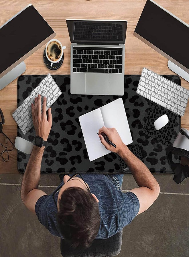 SDDFRHGH Mouse Pad Desk Mat Ergonomic Wrist Support Pad Set,Mouse Wrist Rest Keyboard Pad with Stitched Edges and Non Slip Base-Black Leopard Panther Cheetah Print - Image 3