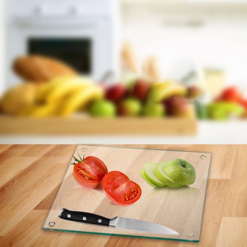 Hacaroa Set of 4 Tempered Glass Cutting Board, 10"x10" Square Chopping Board with Rubber Feet, Non-slip Glass Tray for Kitchen Countertop, Long Lasting, Shatter-Resistant, Dishwasher Safe, Clear - Image 5