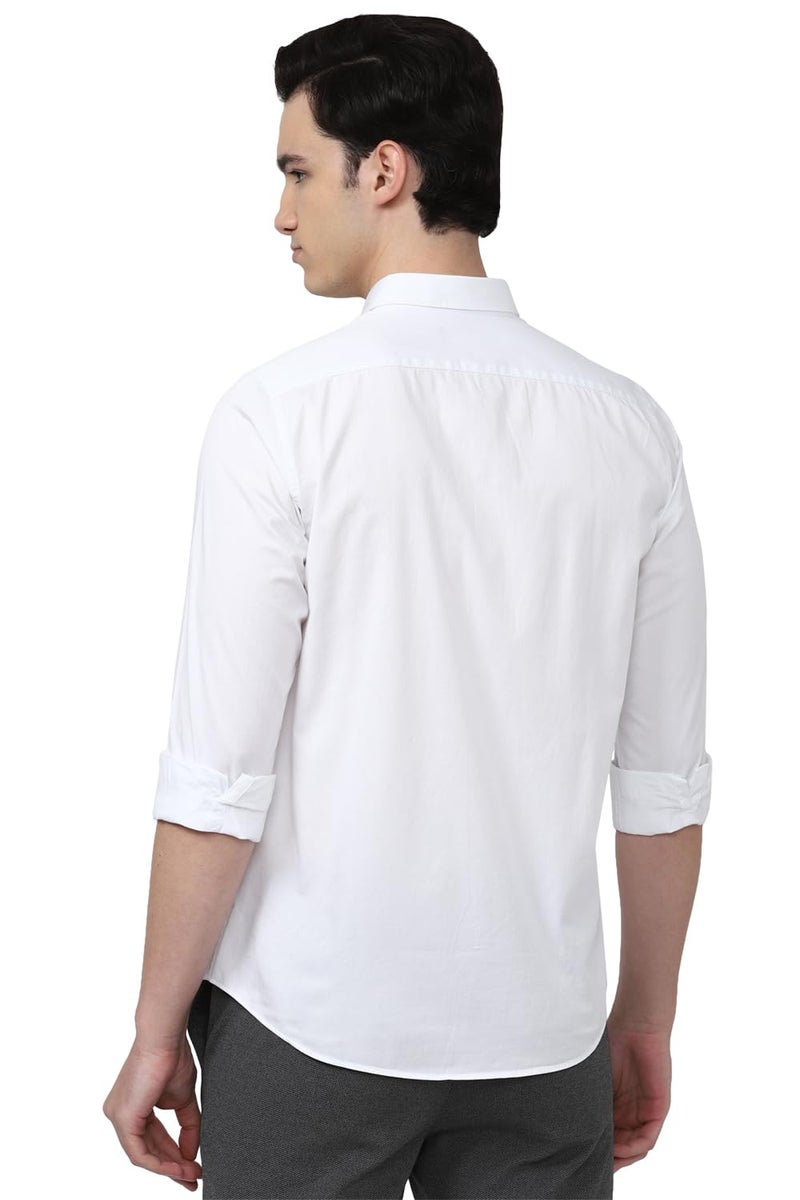 Peter England Men 100% Cotton Solid Slim Fit Full Sleeve Casual Shirt | White, 44 - Image 3