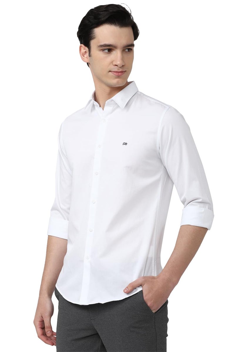 Peter England Men 100% Cotton Solid Slim Fit Full Sleeve Casual Shirt | White, 44 - Image 2