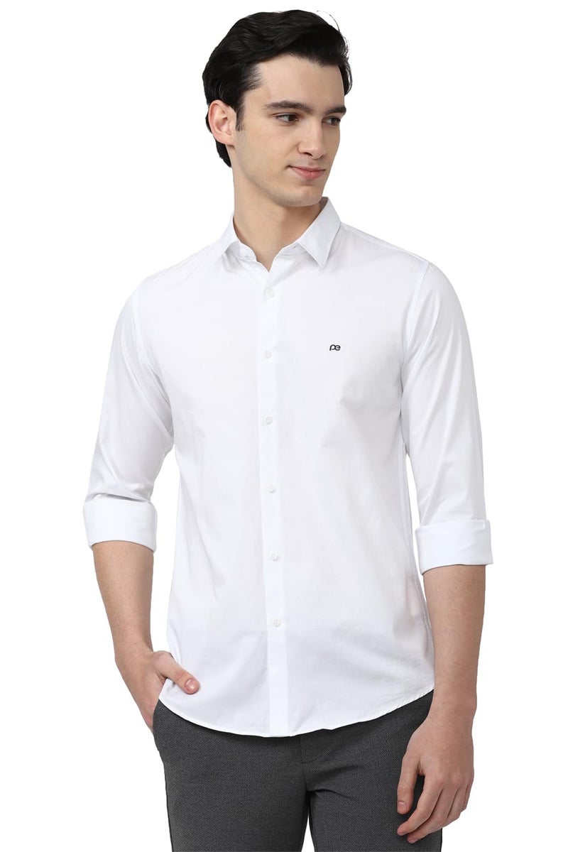 Peter England Men 100% Cotton Solid Slim Fit Full Sleeve Casual Shirt | White, 44 - Image 1