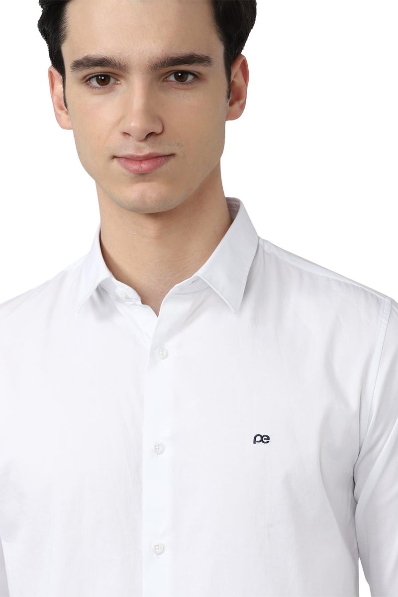 Peter England Men 100% Cotton Solid Slim Fit Full Sleeve Casual Shirt | White, 44 - Image 4