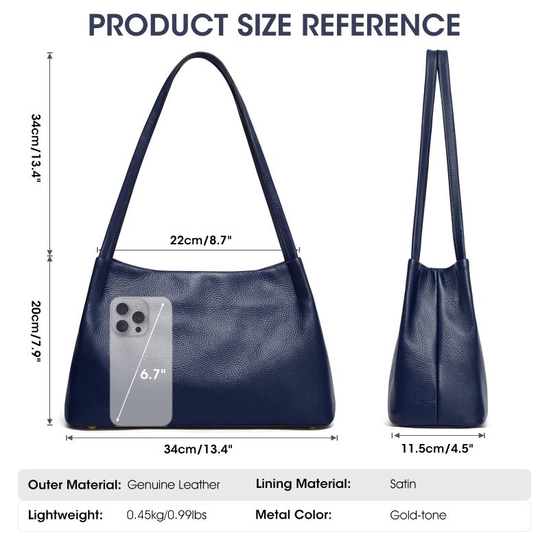 Kattee Leather Purses and Handbags for Women, Soft Genuine Leather Shoulder Hobo Bags with Top Magnetic Snap Closure (Dark Blue) - Image 4