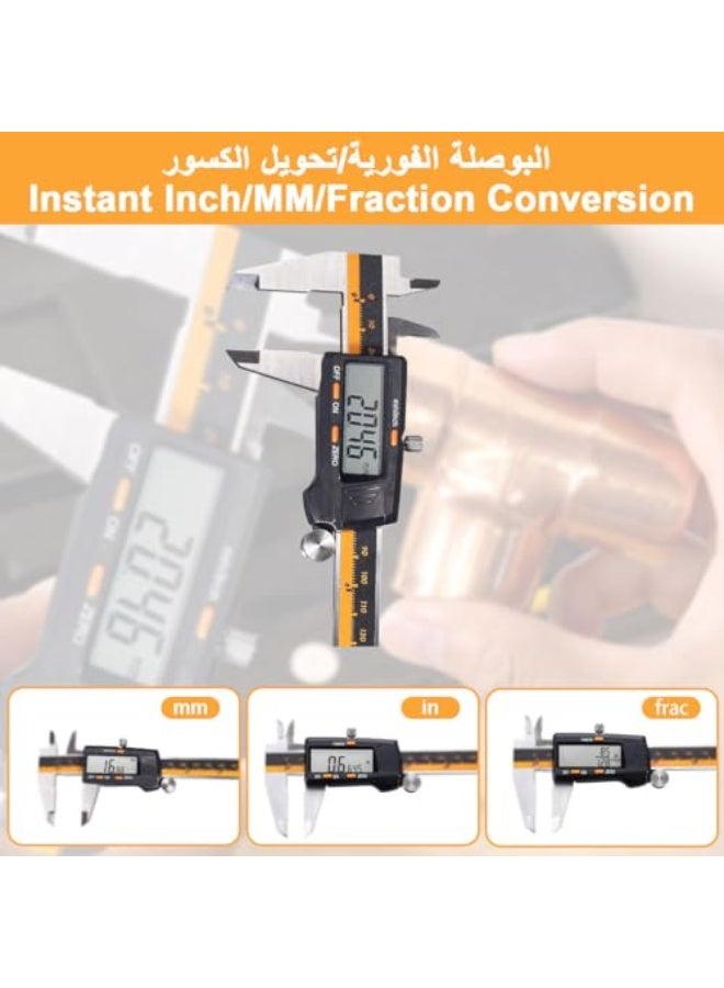 Digital Vernier Caliper 0-6"/0-150mm Caliper Measuring Tool with LCD Screen Inch MM Fraction Conversion Stainless Steel Auto-Off Electronic Micrometer Caliper for Inside Outside Depth Step Measurement - Image 4