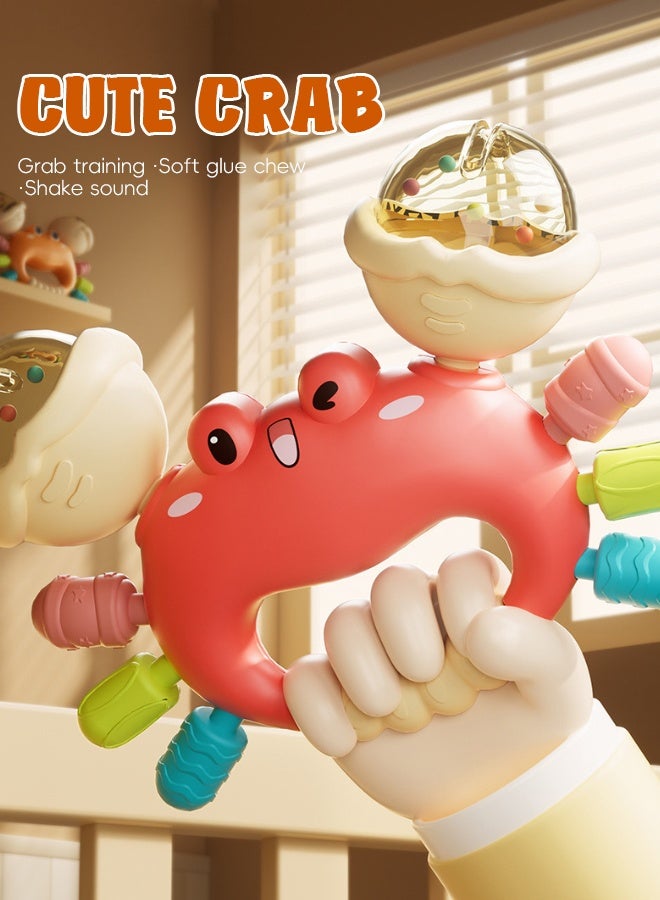 Soft Touch 2PCS Crab Shape Baby Rattle Set Baby Teether Baby Chew Toys Musical Toy Set Newborn Sensory Toys for Babies Early Educational Toys Gifts  - Image 3