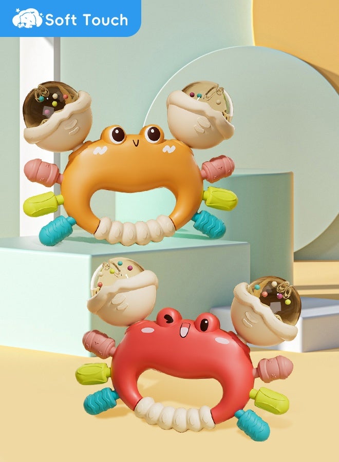 Soft Touch 2PCS Crab Shape Baby Rattle Set Baby Teether Baby Chew Toys Musical Toy Set Newborn Sensory Toys for Babies Early Educational Toys Gifts  - Image 1