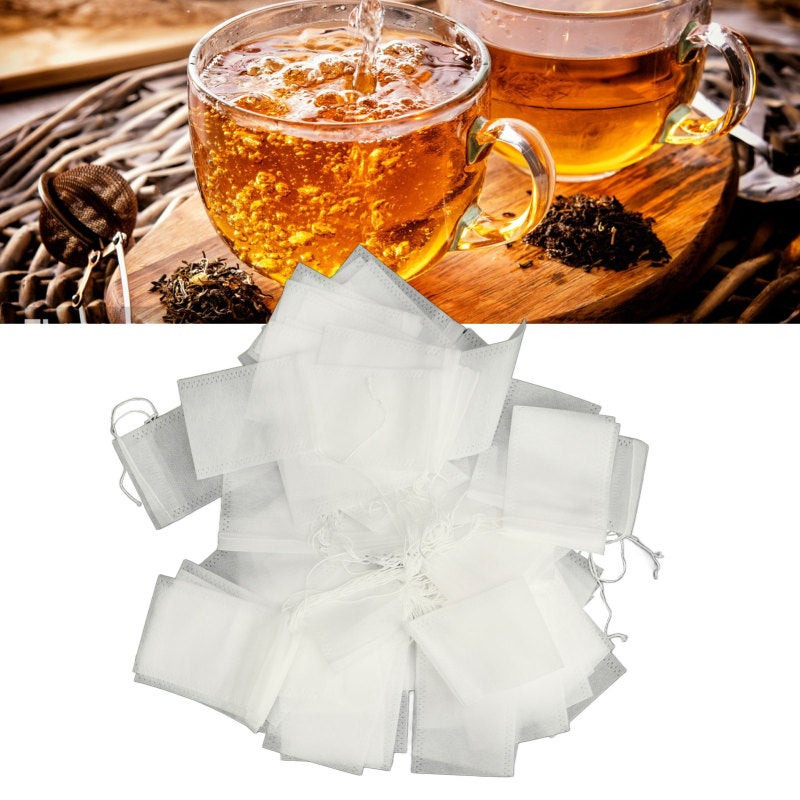 Drawstring Tea Filters Bags: 500 Pcs Natural White Non Woven Material - Easy To Fill Close & Dispose Loose Leaf Tea Infuser for Loose Tea Coffee Spices Herbs DIY Foot Bath Hot Pot Soup - Image 3