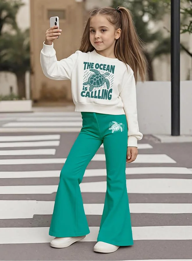 Take Two Take Two Teens Turtle Graphic Sweatshirt and Flare Pants Set