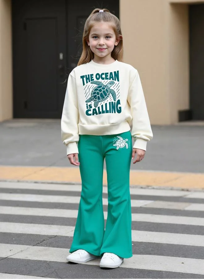 Take Two Take Two Teens Turtle Graphic Sweatshirt and Flare Pants Set