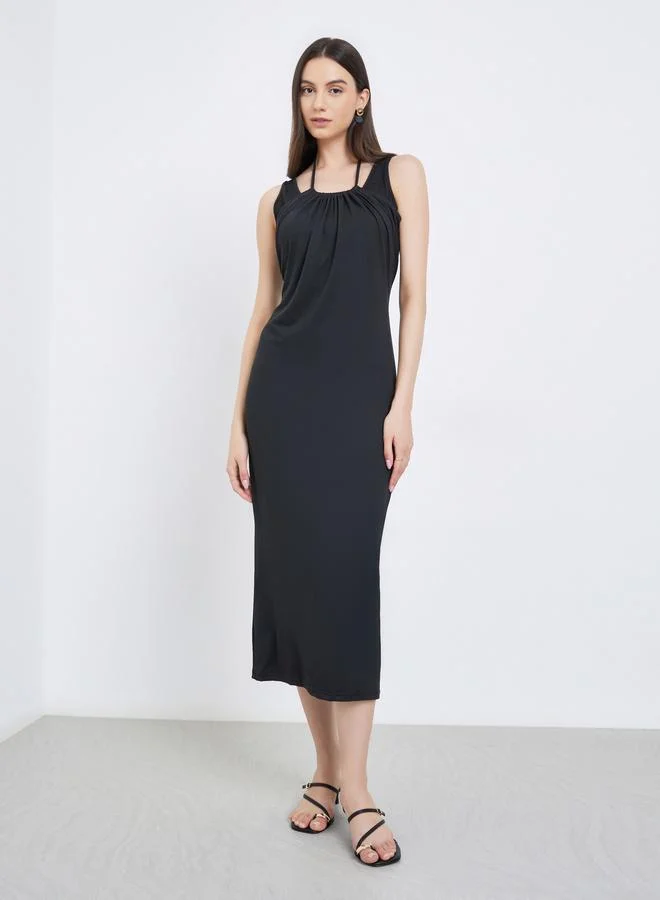 Take Two Take Two Black Fake Two-Piece Sleeveless Midi Dress
