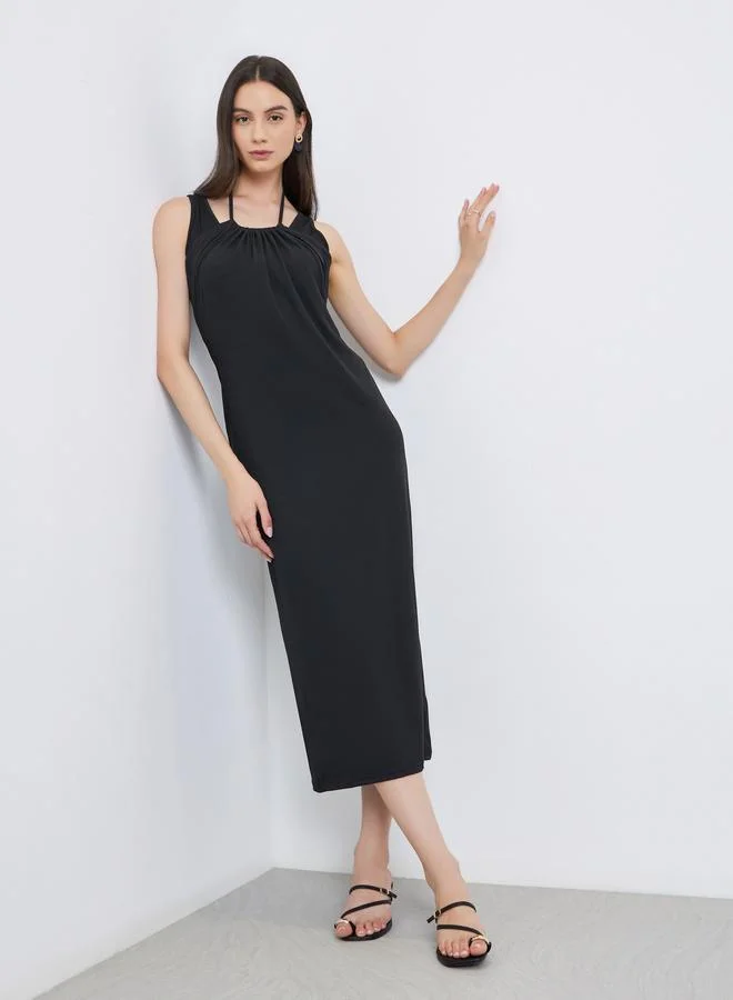 Take Two Take Two Black Fake Two-Piece Sleeveless Midi Dress