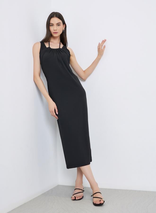 Take Two Black Fake Two-Piece Sleeveless Midi Dress - Image 1