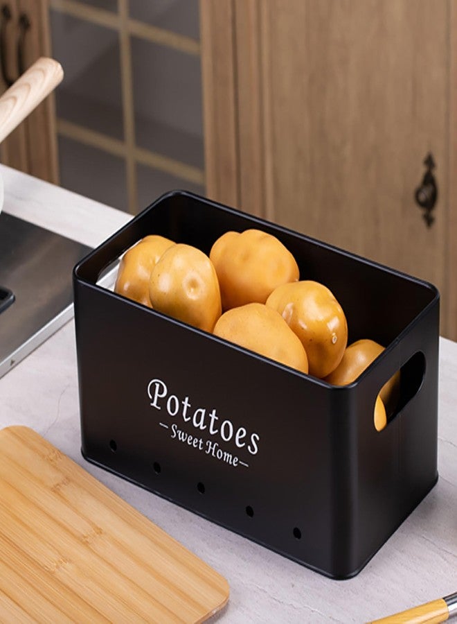 Simcat Kitchen Vegetable Storage Tins Set of 3, Potato Onion Garlic Kitchen Storage Canisters, Vegetable bin Keeper Containers with Aerating Holes and Wooden Lid (Black) - Image 3