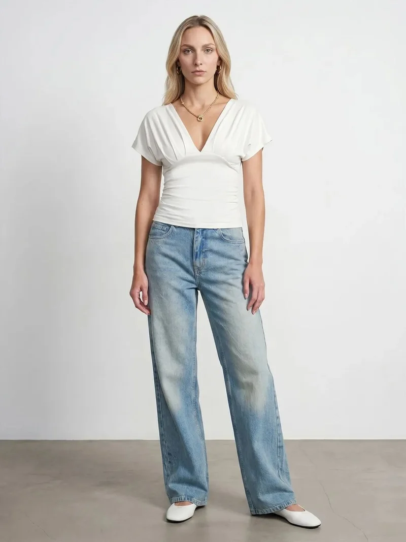 ديلفين DILVIN Slim Fit V-Neck Tie Detail Blouse