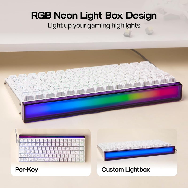 EPOMAKER Aula Hero84 HE Wired Hall Effect Keyboard with RGB Lightbox, 0.01mm Adjustable Actuation, 8KHz Polling, 0.125ms Latency, Snap Key, SOCD, Magnetic Gaming Keyboard (White Topographic) - Image 3