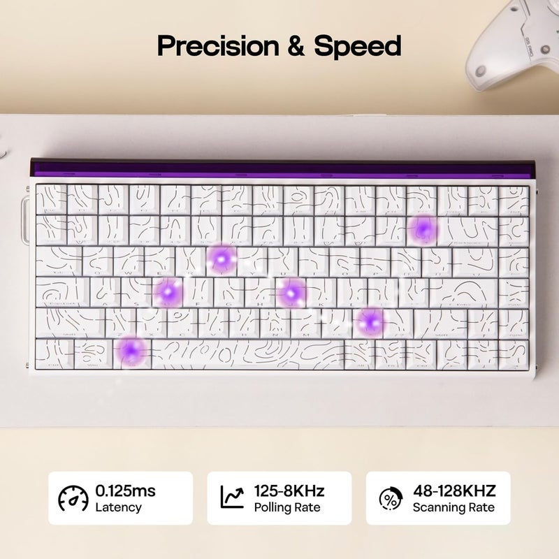 EPOMAKER Aula Hero84 HE Wired Hall Effect Keyboard with RGB Lightbox, 0.01mm Adjustable Actuation, 8KHz Polling, 0.125ms Latency, Snap Key, SOCD, Magnetic Gaming Keyboard (White Topographic) - Image 4