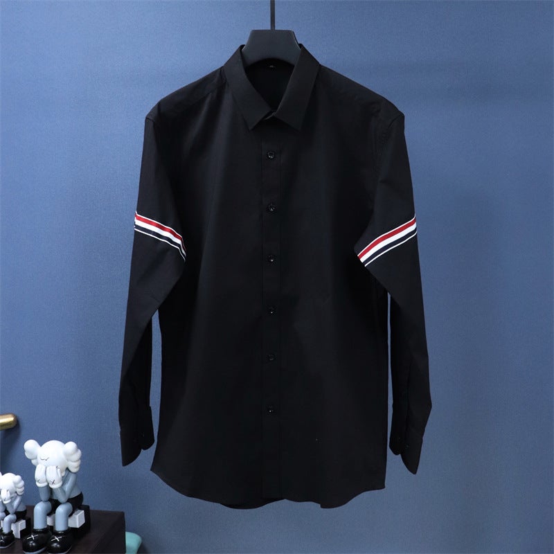Add large size European goods sleeve three-color webbing business casual long sleeve shirt shirt fat fat guy base single wear White - Image 2