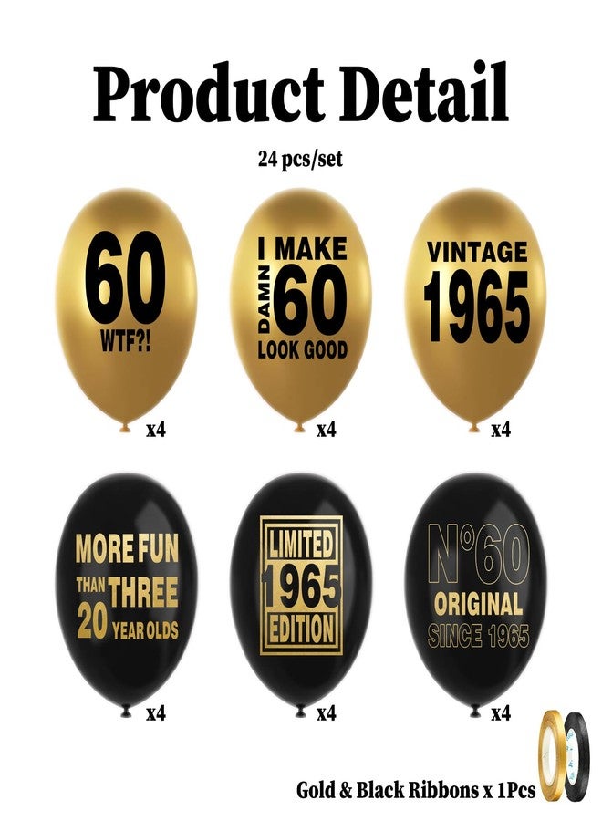ELEFOCUS 60th Black and Gold Balloons for 60th Birthday Party Decorations, Balloons designed specifically for a 60th birthday, 12inch Latex 24pcs Balloons for Party Supply - Image 2