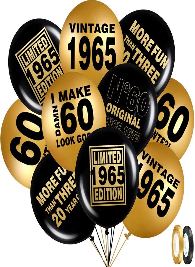 ELEFOCUS 60th Black and Gold Balloons for 60th Birthday Party Decorations, Balloons designed specifically for a 60th birthday, 12inch Latex 24pcs Balloons for Party Supply - Image 1