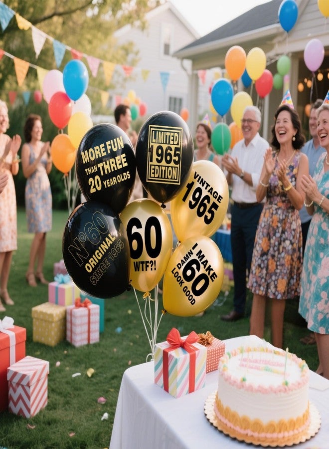 ELEFOCUS 60th Black and Gold Balloons for 60th Birthday Party Decorations, Balloons designed specifically for a 60th birthday, 12inch Latex 24pcs Balloons for Party Supply - Image 4
