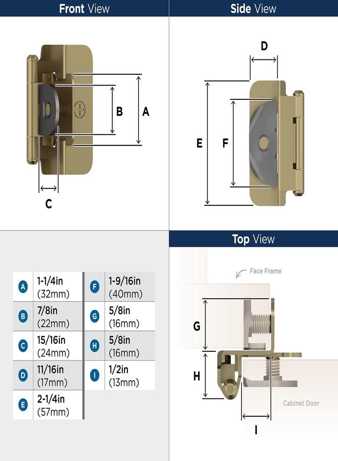 Amerock BPR8704BBZ | Cabinet Hinge | 1/2 in (13 mm) Overlay Double Demountable | Golden Champagne | Kitchen Cabinet Door Hinge | 1 Pair/2 Pack | Functional Hardware - Image 4