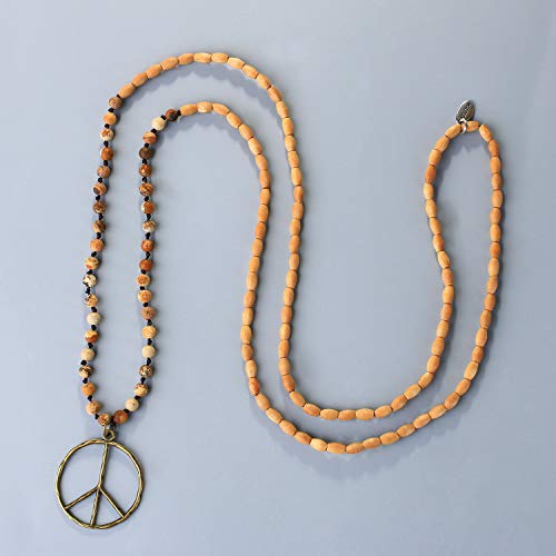 KELITCH Classic Peace Sign Necklace Love Hippie Pendant Frosted Crystal Beaded Necklace for Women (Grey White) - Image 2