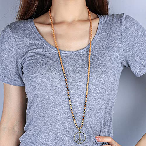 KELITCH Classic Peace Sign Necklace Love Hippie Pendant Frosted Crystal Beaded Necklace for Women (Grey White) - Image 4