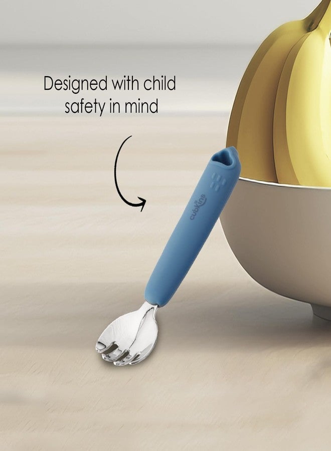 Cubkins Steel Head Fork for Feeding Babies with Soft Silicone Handle | Non Toxic, Food Safe and BPA Free | Washable and Reusable (Blue Olive) - Image 4