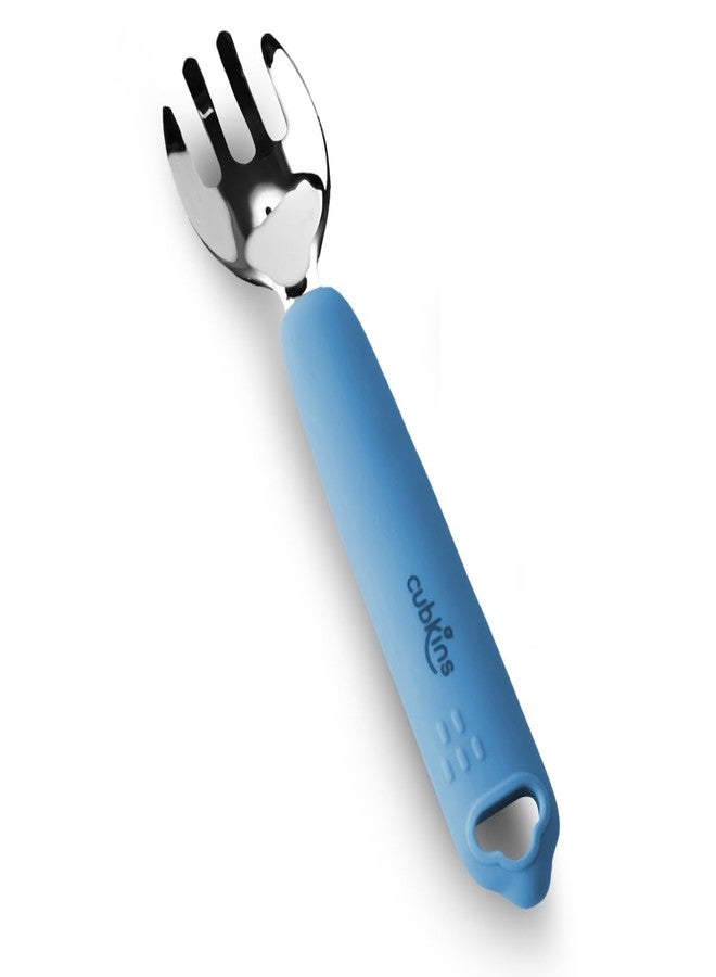 Cubkins Steel Head Fork for Feeding Babies with Soft Silicone Handle | Non Toxic, Food Safe and BPA Free | Washable and Reusable (Blue Olive) - Image 1
