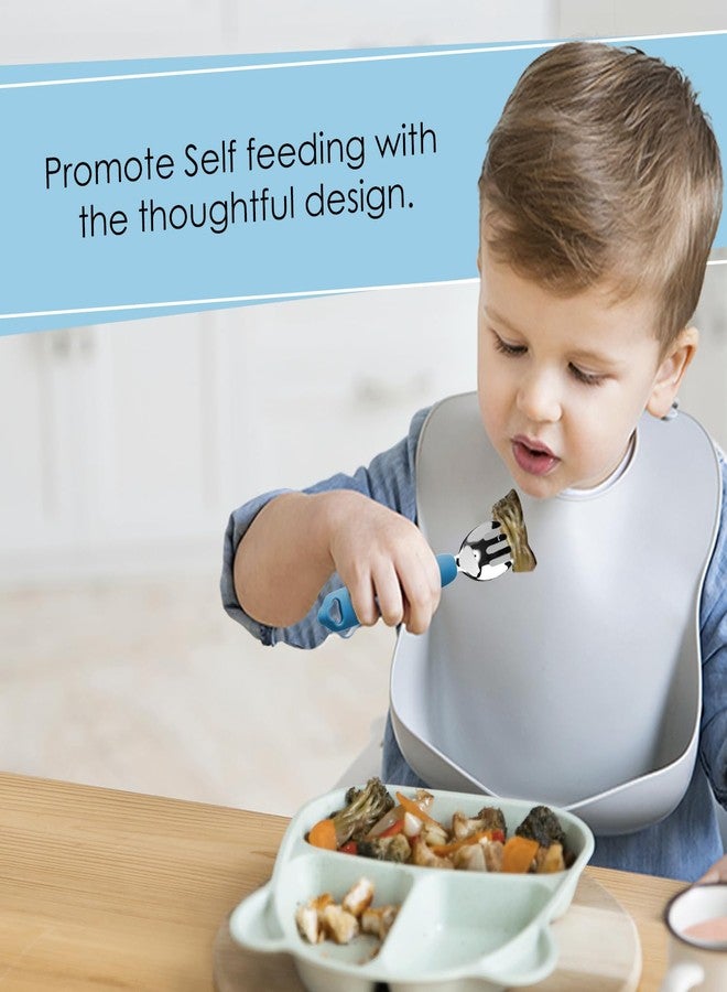 Cubkins Steel Head Fork for Feeding Babies with Soft Silicone Handle | Non Toxic, Food Safe and BPA Free | Washable and Reusable (Blue Olive) - Image 3