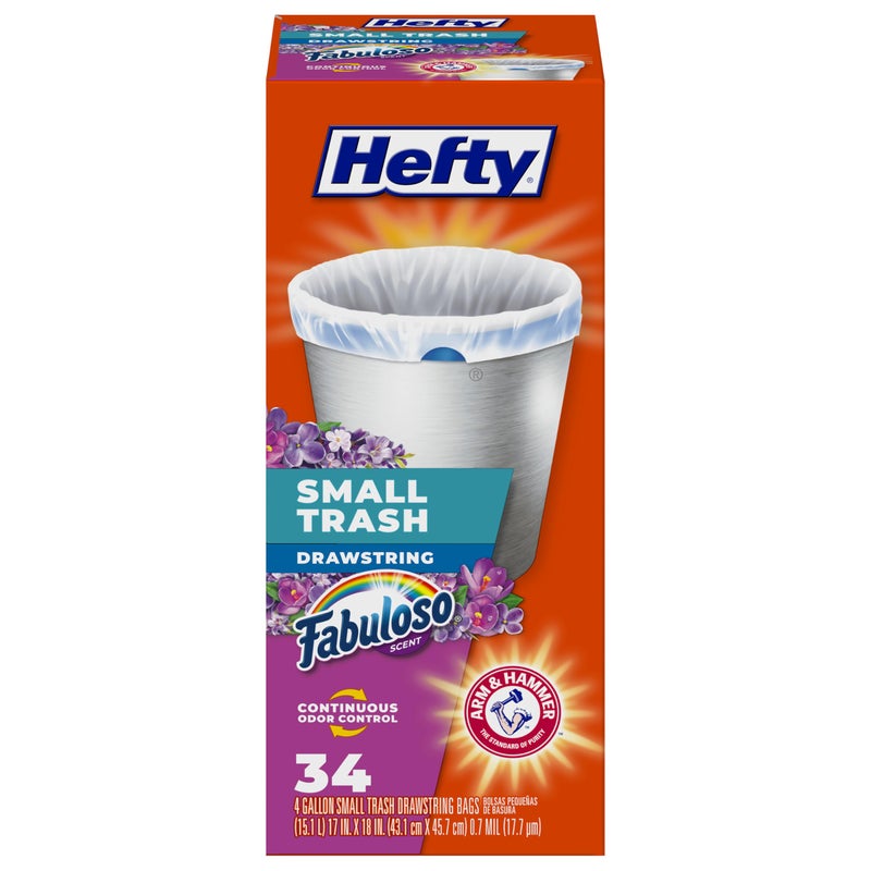 Hefty Small Trash Bags, Fabuloso Scent, 4 Gallon, 34 Count - Image 1