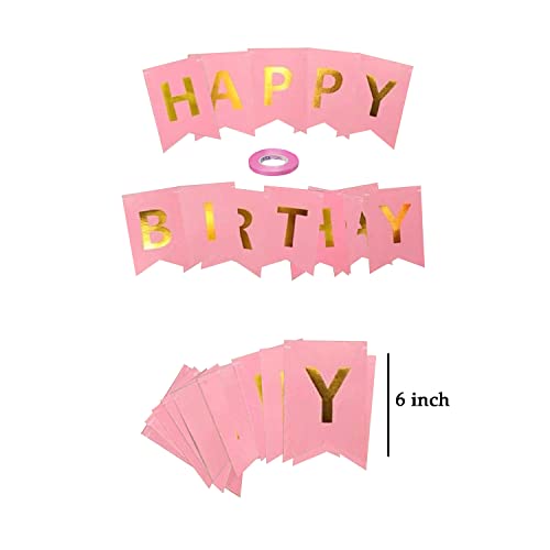 AMFIN® (6 inch) Happy Birthday Banner Bunting Flag - Pink - Image 2